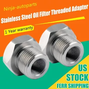 2 PCS Oil Filter Adapter Stainless Steel Automotive Threaded 1/2-28 to 3/4-16 - Picture 1 of 4