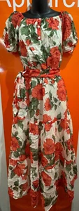 Ridley London Red Rose Floral Silk Chiffon Fabric Maxi Dress,Size 8,RRP £350,B2A - Picture 1 of 3