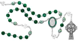 St. Patrick 8MM Green Marble Irish Rosary NEW by McVan - Picture 1 of 1
