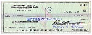 1987 All Star Game Expense Check Signed by A. Bartlett Giamatti & John Franco