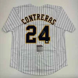 Autographed/Signed William Contreras Milwaukee Pinstripe Baseball Jersey JSA COA - Picture 1 of 4
