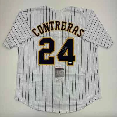 Autographed/Signed William Contreras Milwaukee Pinstripe Baseball Jersey JSA COA - Image 1 of 4