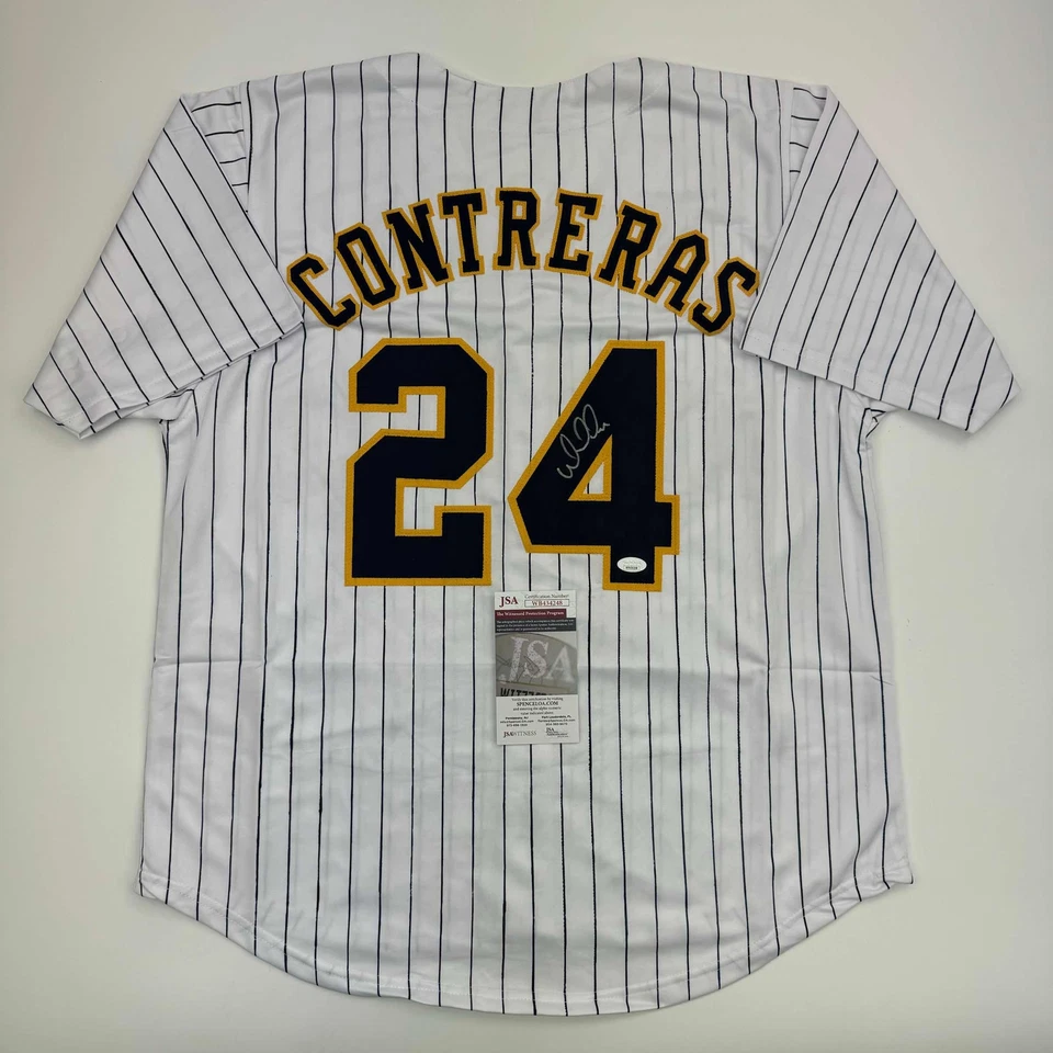 Autographed/Signed William Contreras Milwaukee Pinstripe Baseball Jersey JSA COA - Image 1 of 4