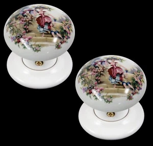 White Porcelain Mortice Door Knob Set Love Scene Design (set) - Picture 1 of 1
