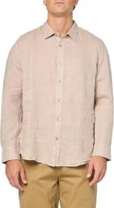 $108 GUESS Men's Eco Island Linen Embroidered Shirt, Neutral Sand Multi, XL - Picture 1 of 3