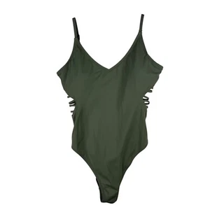 PINK Victoria's Secret One Piece Swimsuit Cutout Olive Green L Festival Boho Y2K - Picture 1 of 6