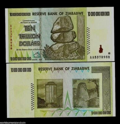 ZIMBABWE 10 Trillion Dollars P-88 ZA Replacement UNC 50 100 TR Series 2008 NOTE - Image 1 of 3
