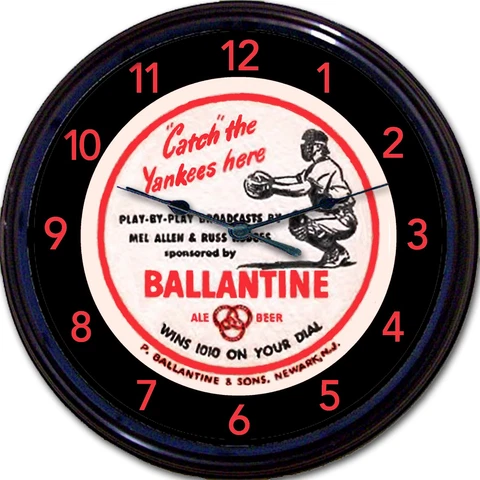 Ballantine Yankee Baseball Beer Coaster Wall Clock Allen Mickey Mantle Yankees Cover