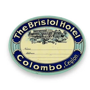 Bristol Hotel Colombo Ceylon Sri Lanka Asia Scarce Vintage Early Luggage Label - Picture 1 of 3