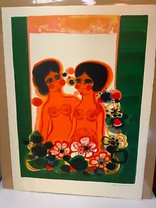 Frederic Menguy Les Angeliques - Mujeres en ventana desnudos lesbiana naranja verde - Imagen 1 de 5