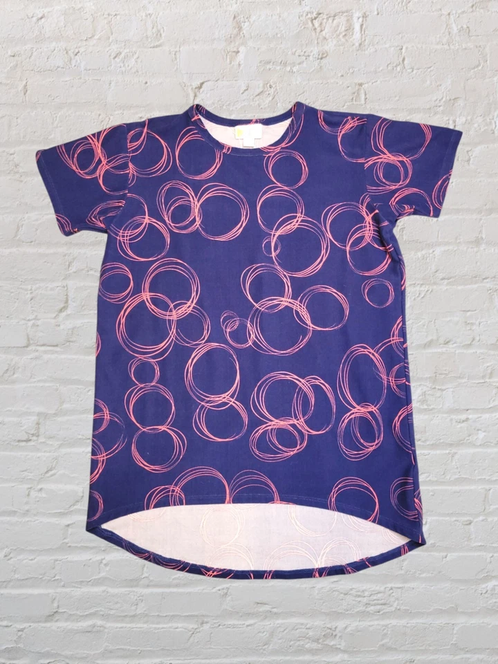 Lularoe Gracie Shirt Girls Size 12  Blue Short Sleeve Top Pink Circle Print SOFT - Image 1 of 4
