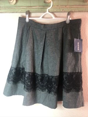 Modcloth Black Lace Gray A Lined Swing Skirt Wool Blend Sz 1X NWT - Image 1 of 4
