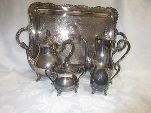 Set da tè vintage 6 pezzi Rogers Bros HERITAGE placcato argento con caffè, tè zucchero e crema - Foto 1 di 18