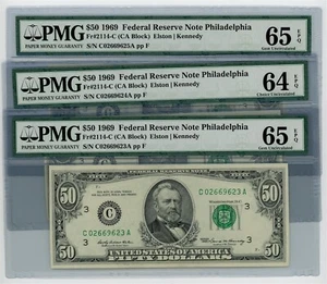 Fr. 2114-C $50 1969 Federal Reserve Note 3 Consecutive 64-65 EPQ PMG DC-2592 - Picture 1 of 2