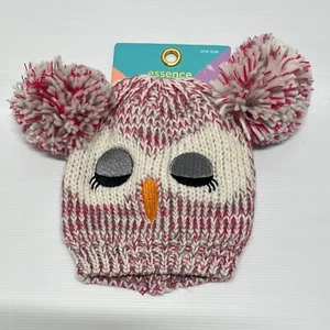 Kids Beanie Owl with Pom Pom Ears Beanie Kids Pink and White New One Size - Picture 1 of 6