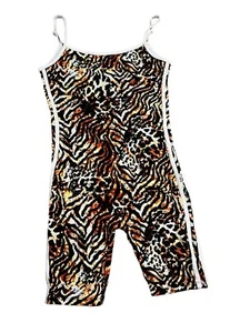 leopard print short romper with White Strips Size Large - Picture 1 of 4