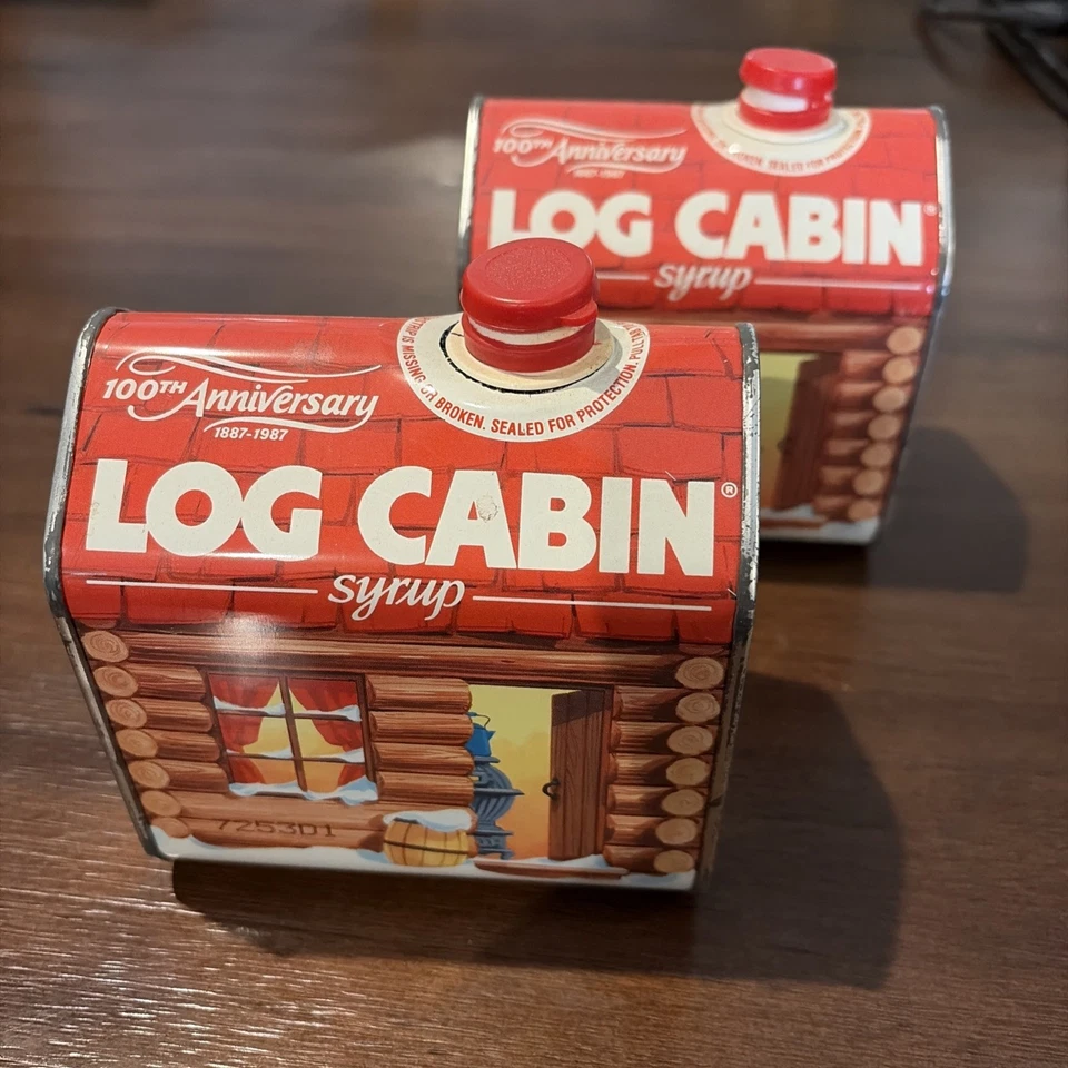 2-1987 100th Anniversary Commemorative Log Cabin Syrup Tins - Image 1 of 4
