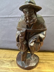 Hand Carved Wooden Old Man Traveler Statue 8” Sculpture - Picture 1 of 5