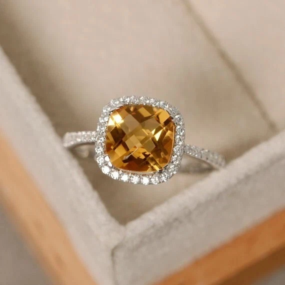 2.70 Ct Cushion Cut Natural Citrine & Diamond Anniversary Ring 14k White Gold 8 - Image 1 of 1