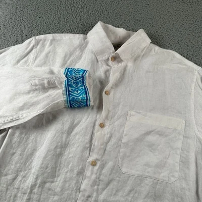 Kenny Flowers Shirt Mens L Linen Long Sleeve Button Up White Pocket Limited - Image 1 of 4