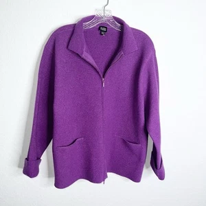 Eileen Fisher Jacket Women Large Purple 100% Wool Zip Up Boxy - Picture 1 of 7