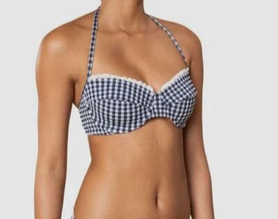 $184 Shoshanna Para Mujer Azul Estribor Seersucker Sujetador Halter Top Traje de Baño Copa B Foto 1 de 2