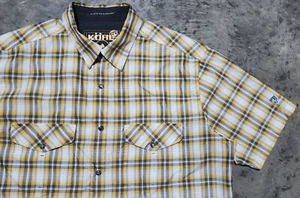 Kuhl Eluxur Response Plaid Snap Shirt Men's Large Short Sleeve Yellow Gray White - Picture 1 of 8