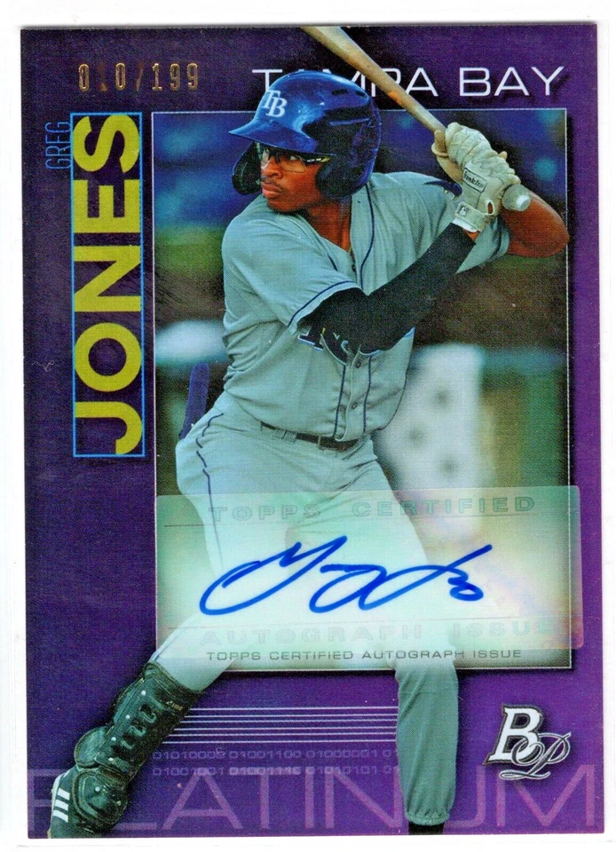 2020 Bowman Platinum Top Prospect Autographs Purple #TOP53 Greg Jones Rays /199 - Image 1 of 1
