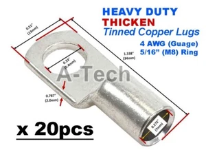 x20 4awg 5/16" M8 Heavy Wall Tinned Copper Lugs Ring Terminal Battery Welding - Picture 1 of 2