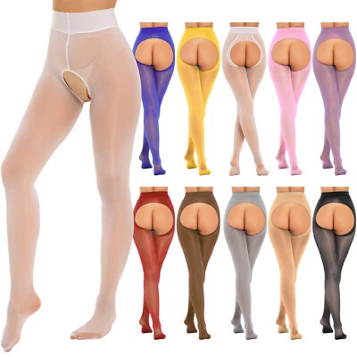 DE Damen Pantyhose Glänzend Strumpfhosen Tights Offen Schritt Stretch Dessous - Bild 1 von 3