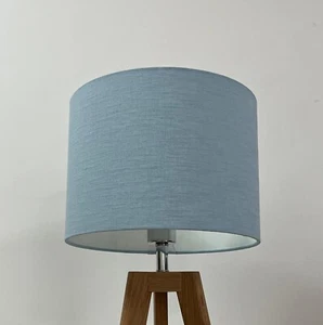 Pantalla de lámpara azul pálido texturizado 100 % lino tono de luz de tambor - Imagen 1 de 23