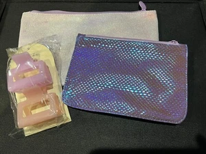 Ipsy Glam Bag Hair Clip Claw Set Pink & Purple Zipper Pouch Makeup Cosmetic - Picture 1 of 7