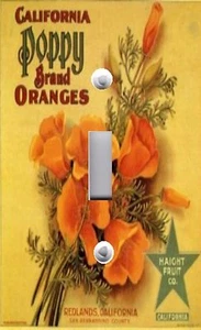 Lichtschalter Teller & Steckdosenabdeckungen VINTAGE OBSTKISTE ~ KALIFORNIEN ORANGE MOHN - Bild 1 von 26