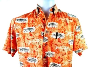 MAGELLAN SPORTSWEAR Mens Orange FISH PATTERN S/S SHIRT - M - Chest 44" - Picture 1 of 12