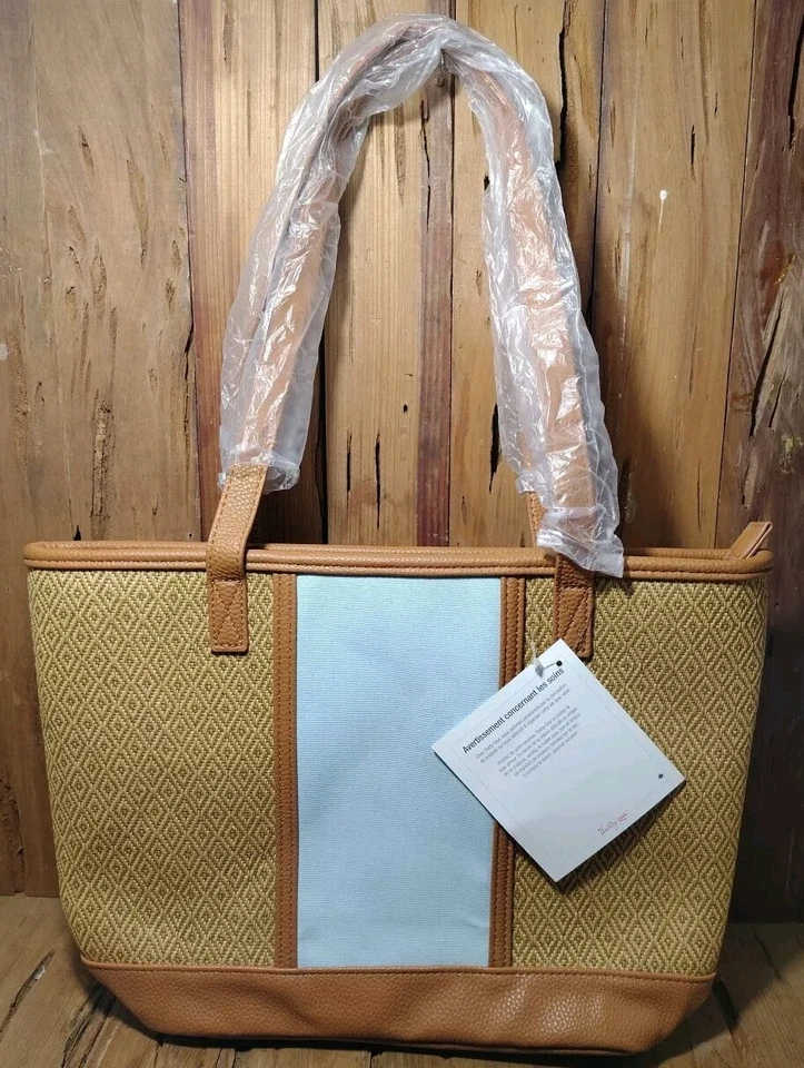 Bolso de hombro Thirty One Little Dreamer de paja natural azul claro nuevo con etiquetas  Foto 1 de 4