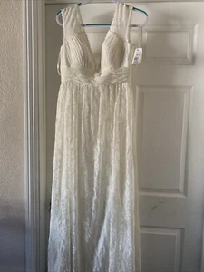 David’s Bridal Galina Ivory Cap Sleeve Chantilly Lace Wedding Dress Size 12 NWT - Picture 1 of 14