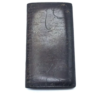 BERLUTI Calligraphy Ebene Long Leather Bifold Wallet Leather Dark Purple/Black - Picture 1 of 12