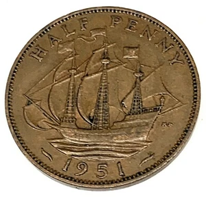 # C4887 GREAT BRITAIN COIN, HALF PENNY 1951 - Picture 1 of 2