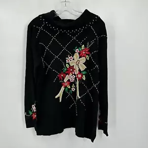Kikit Womens Ugly Christmas Sweater Size M Embroidered Floral Cowl Neck - Picture 1 of 7