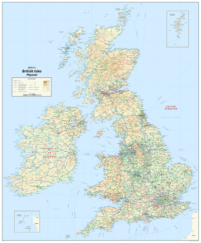 British Isles Physical Map - Map of Great Britain, Physical Poster of the UK - Image 1 of 4