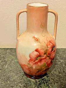 Vintage Rosenthal Vase with handles, depicting hand painted Poppies,Signed - Picture 1 of 8
