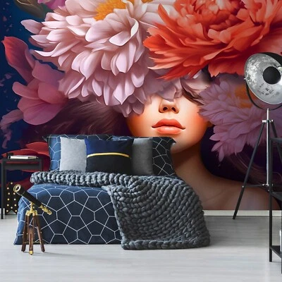 FRAU MIT BLUMEN IM HAAR MODERN Fototapete TAPETE Wohnzimmer Schlafzimmer - Bild 1 von 4