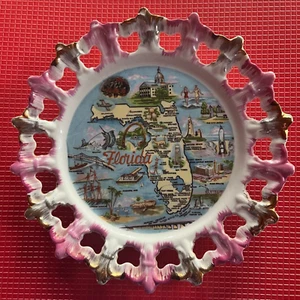 1950's vintage souvenir FLORIDA 8" wall decor PLATE - colorful TOURIST KITSCH - Picture 1 of 3
