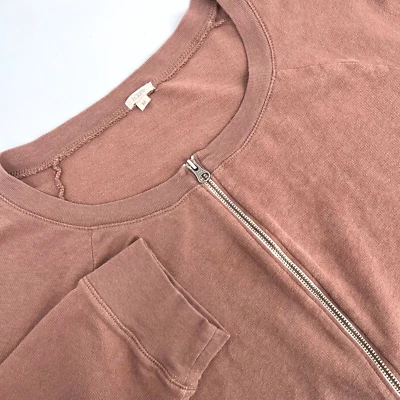 J CREW Women's Sz M Light Brown Linen-Blend Full-Zip 3/4-Sleeve Lightweight Top - Image 1 of 4