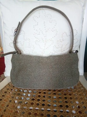 MONSAC ORIGINAL Small Brown Beige Wool and Leather Shoulder Handbag - Image 1 of 4