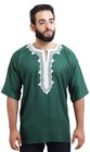 Moroccan Men Tunic Shirt Cafan Casual Handmade Embroidered Cotton Large Green