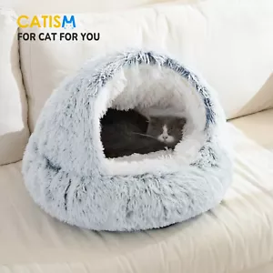 Dog Calming Bed Pet Cat Warm Soft Plush Round Comfy Sleeping Kennel Non Slip - Picture 1 of 12