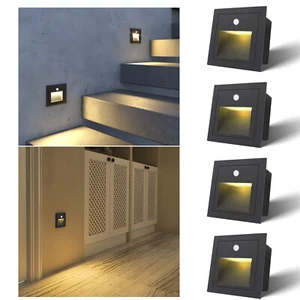 4X 3W LED Treppenlicht Mit Bewegungsmelder Warmweiß innen IP20 Wandeinbauleuchte - Bild 1 von 13