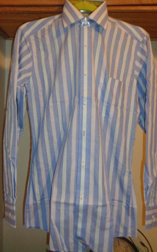 SAINT LAURENT (YSL) CAMICIA ABITO YVES SAINT LAURENT BLU MULTI RIGHE NUOVA CON ETICHETTE TAGLIA 15 32