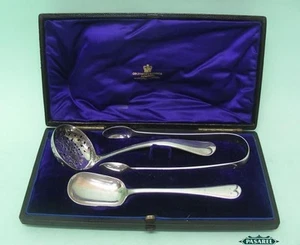 Juego de pinzas y tamizadoras de cuchara de azúcar de plata esterlina Francis Higgins Inglaterra 1878-9 - Imagen 1 de 6